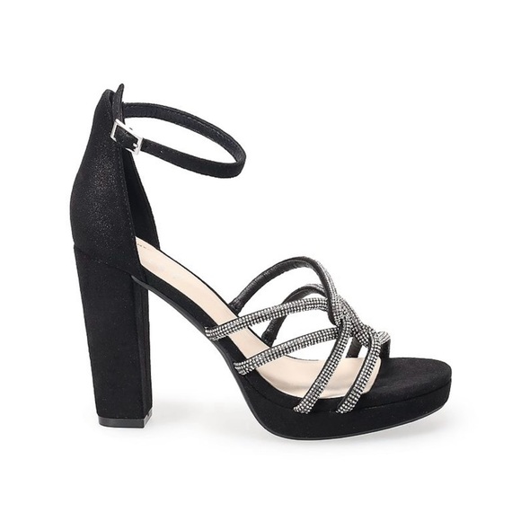 NIB - Apt. 9 Black and Silver Strappy Dress Heels, Size 8 w/ Memory Foam - Picture 1 of 16